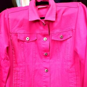 Belle by Kim Gravel Twill Jacket with Knit back and Knit Sleeves M Pink